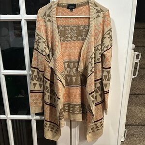 Aztec Print Open Front Cardigan